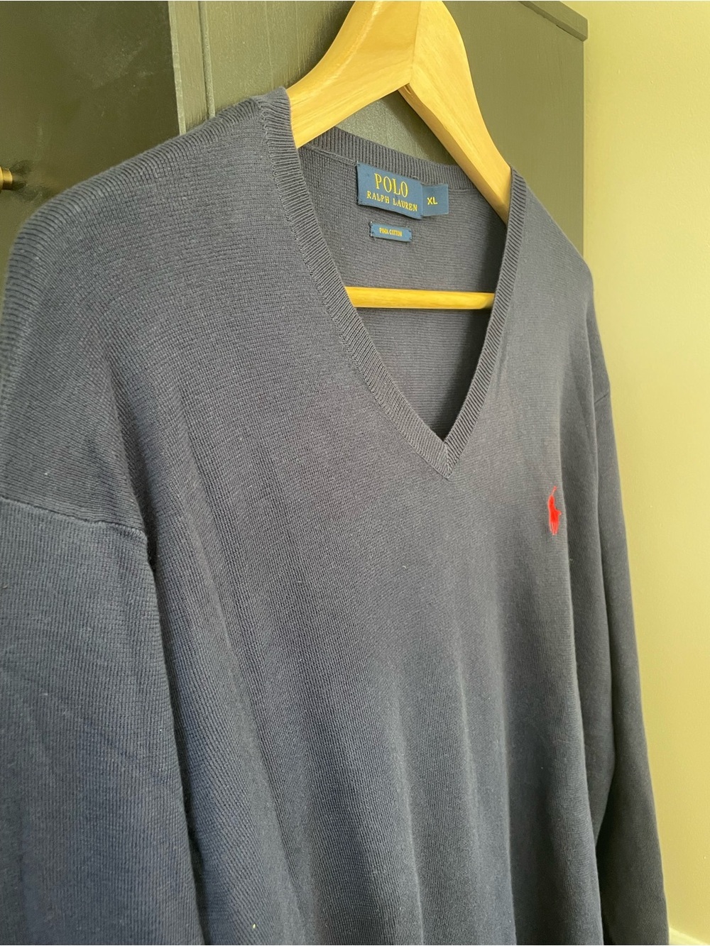 Ralph Lauren Polo Pima Cotton V-neck, navy, men’s XL - Picture 2 of 6